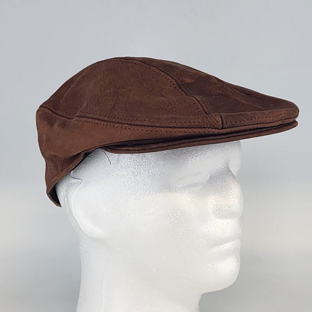 Leather Newsboy Cap Mens Small Medium Cabbie Driver Hat Made in USA Classic Y2K - Picture 4 of 13